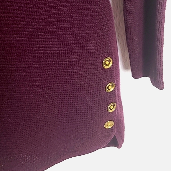 Michael Kors Burgundy Pullover Sweater with 4 Gold Buttons on Sides, Size Small - Picture 4 of 8